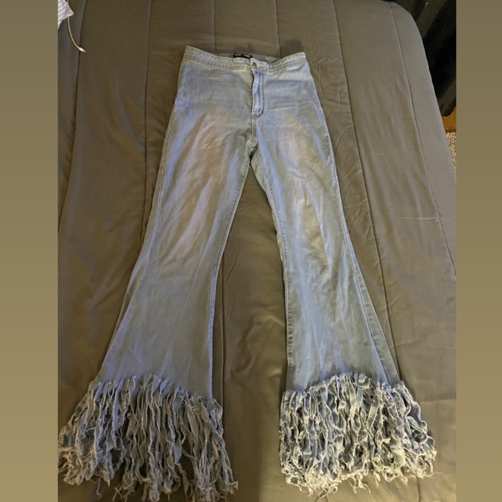 Denim tassel blue mid waist jeans